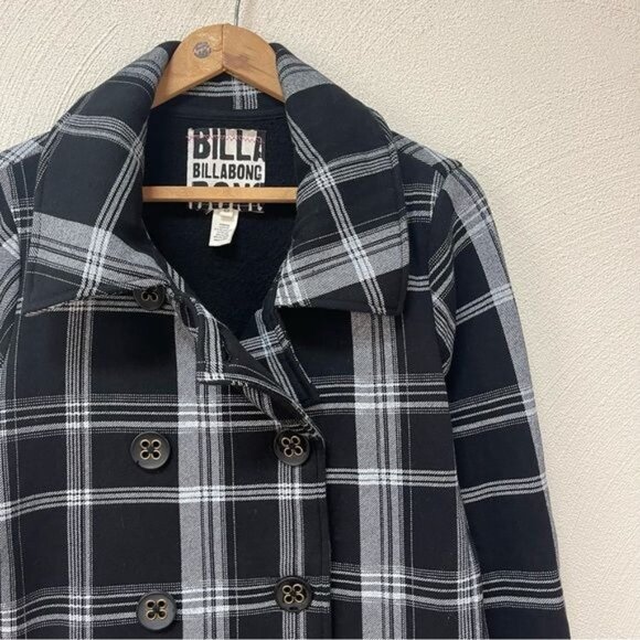 Billabong Black & White Plaid Button Down Parka Jacket Sz Medium - Picture 2 of 5